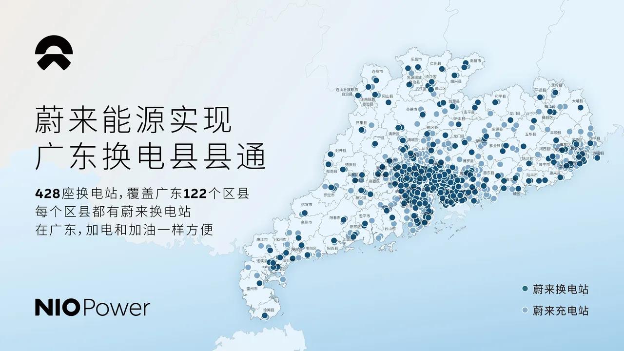 蔚來能源實現廣東換電縣縣通,428座換電站覆蓋全省122個區縣